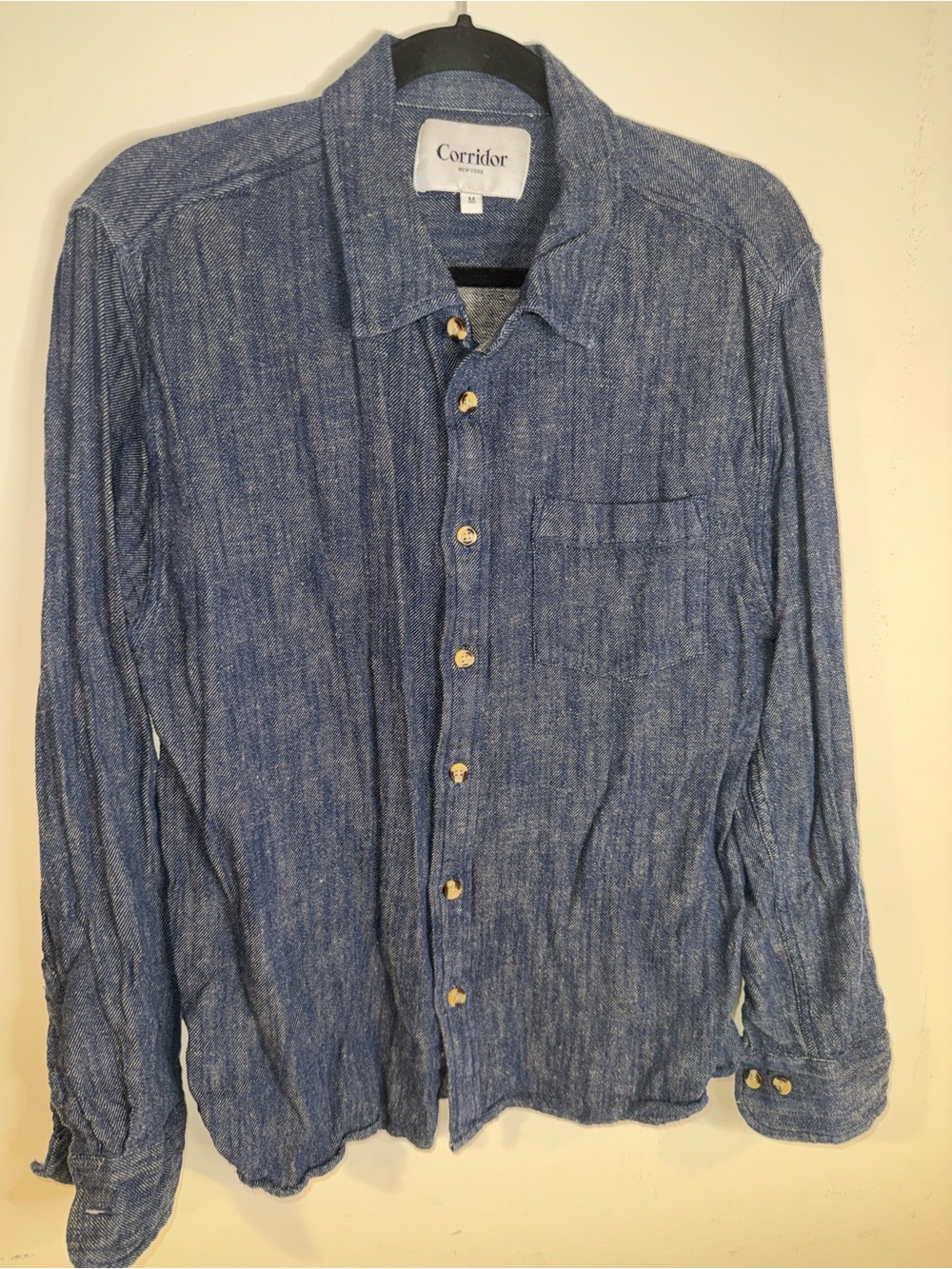 Corridor New York Men’s M Indigo Blue Textured Woven Long Sleeve Shirt